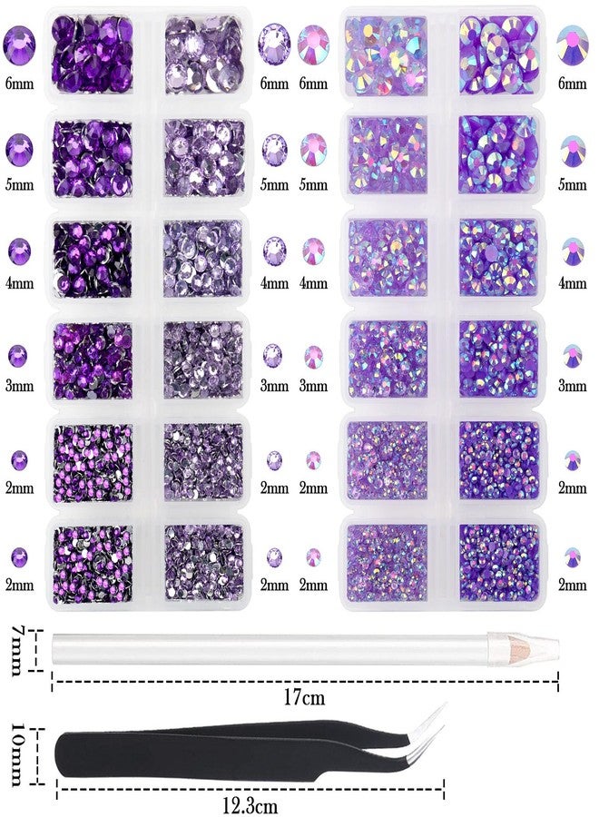 AUREHEN 15000PCs 2-6MM Purple Series Resin Flat Back Rhinestones, Round Non Hotfix Jelly & Silver Bottom Resin Rhinestones Nail Gems Stones with Tweezer & Picker Pen for Nail Art Tumblers & DIY Crafts - Image 2